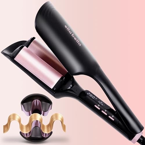 ELLA BELLA Ultimate Waver Curling Iron  Crimper Hair Tool  Adjustable Heat Settings  Dual Voltage Hair Curler  AntiScald Tech  Ionic Ceramic Coating for LongLasting FrizzFree Beach Waves